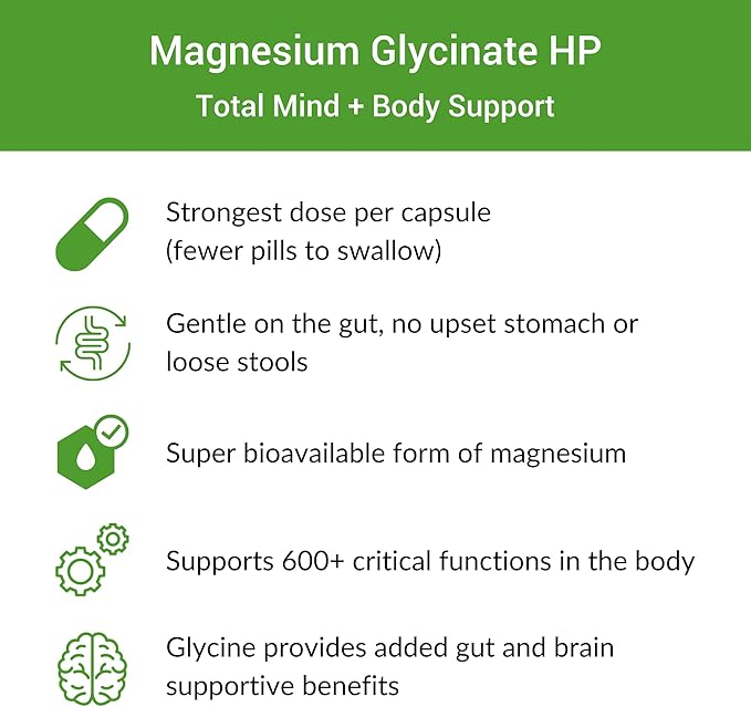 Magnesium-HP | Ultra Pure Glycinate with Zero Fillers | 180 mg Magnesium Glycinate | 90 Servings