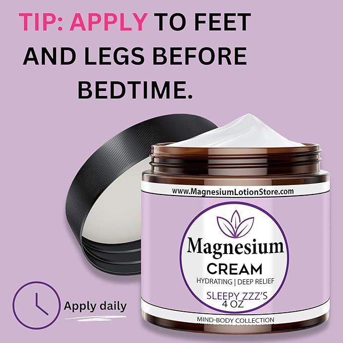 Magnesium Cream with Sleepy Zzz’s Essential Oil Scent – Hydrating & Dreamy Aroma, 4 oz USA Made