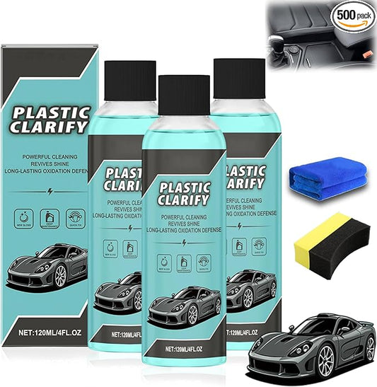 Plastic Clarify For Cars, 120ML Waterless Plastic & Trim Restorer Spray, Scratch Remover and Black Trim Restorer for Interior & Exterior Plastic, Rubber, and Vinyl Surfaces (3pcs)