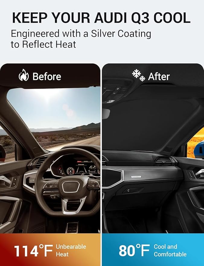 Proadsy Windshield Sun Shade for Audi Q3 2019-2025 2026 Foldable Front Sunshade Protector Sun Visor Keep Car Cooler Accessories