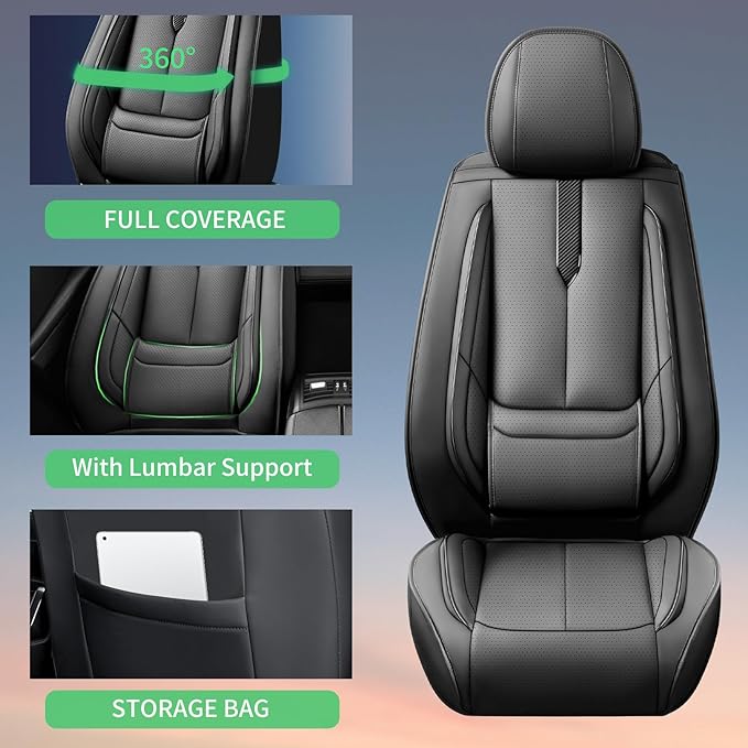 Fit Corolla Car Seat Covers for Toyota Corolla 2000-2024 2025 2026 -Upgraded Premium Waterproof & Breathable Leather, Airbag Compatible, All-Weather Seat Cushion Protector,2 Front/Black
