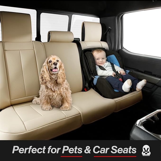 Coverland Custom Fit Car Seat Covers for Car Compatible with [1997-2009 Mercedes-Benz CLK-Class] Premium Water Resistant Leather Non-Slip Interior Protector [Full Set Beige - Size Chart X81]