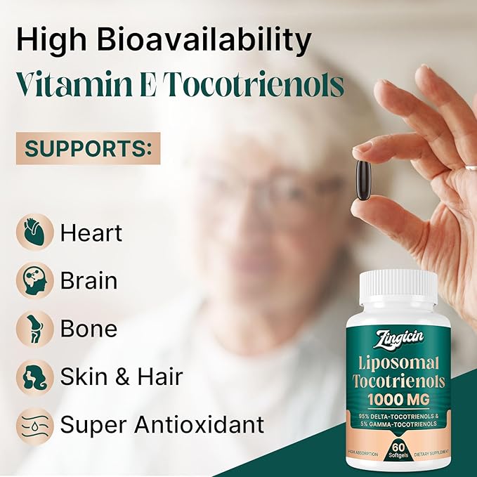 Vitamin E Tocotrienols - Liposomal Vitamin E Oil 1000mg, Highly Absorbable Delta Tocotrienol and Gamma Tocotrienol, 60 Softgels
