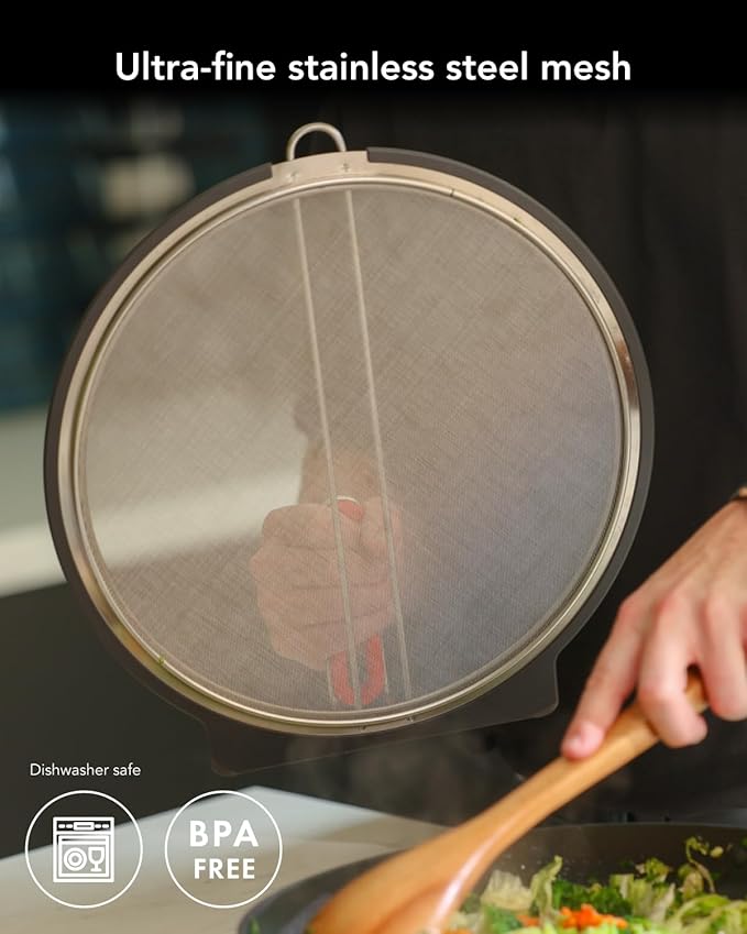 AirHood Self-Standing Splatter Screen – Heavy-Duty Stainless Steel Grease Guard for Frying Pans & Induction Cookers – Heat-Resistant, BPA-Free, Dishwasher Safe, Compact Storage