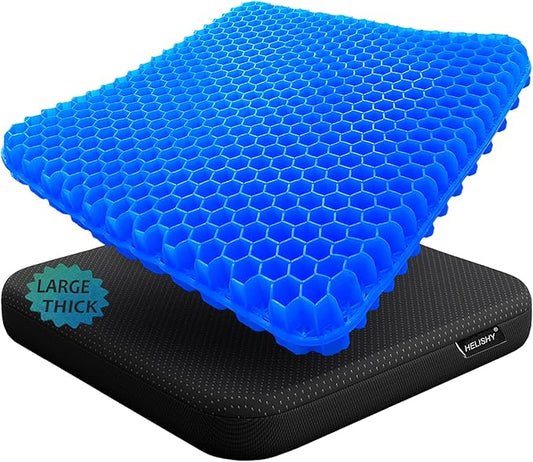 Gel Seat Cushion - 17x17 inch Extra Large Egg Seat Cushion Chair Pads with Non-Slip Cover for Sciatica & Back Pain - Office Chair Car Seat Cushion - Coccyx Cushion for Tailbone Pain