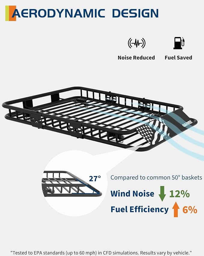 Garvee 64" x 39" Universal Roof Rack Basket, 200 Lbs Capacity Rooftop Cargo Carrier Basket with 21 Cubic Feet (52" x 39") Waterproof Luggage Bag, for Suvs, Trucks, Vehicles