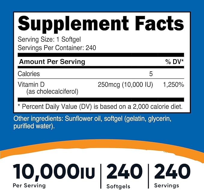 Nutricost Vitamin D3 10,000 IU, 240 Soft Gel Caps (3 Bottles)