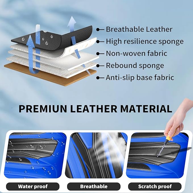 Fit Frontier Car Seat Covers Premium Leather for Nissan Frontier 2009-2025 2026. Waterproof， Breathable, Scratch-Resistant & All-Weather Seat Cushion Protector（Full Set,Blue&Black