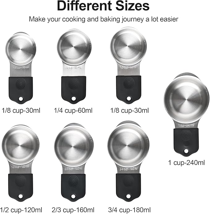 Magnetic Measuring Cups and Spoons Set 16, Metric & US Stainless Steel Measuring Cups and Spoons Set for Dry & Liquid, Metal Measure Cups & Spoons & Leveler for Kitchen&Baking, Black