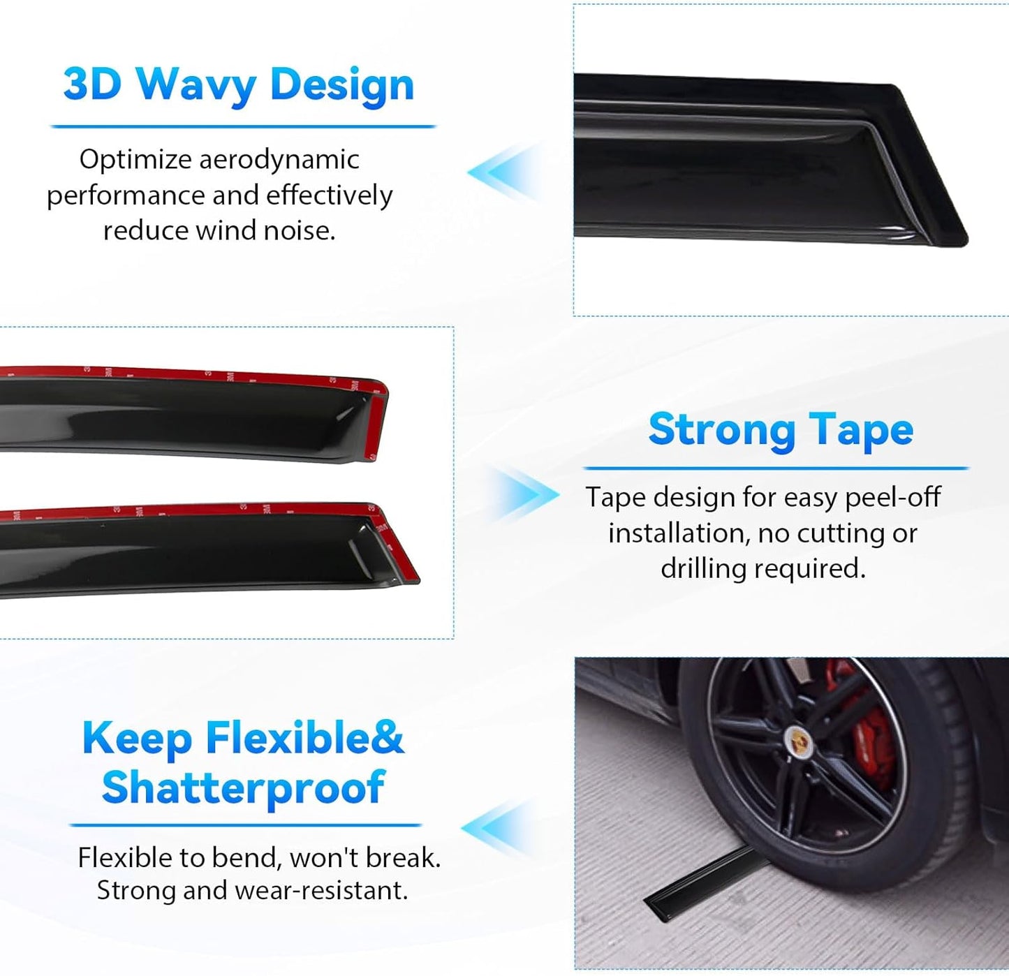 4pcs Front+Rear Smoke Tint Sun/Rain Guard Outside Mount Tape-On Vent Window Visors Compatible with 16-20 Envision