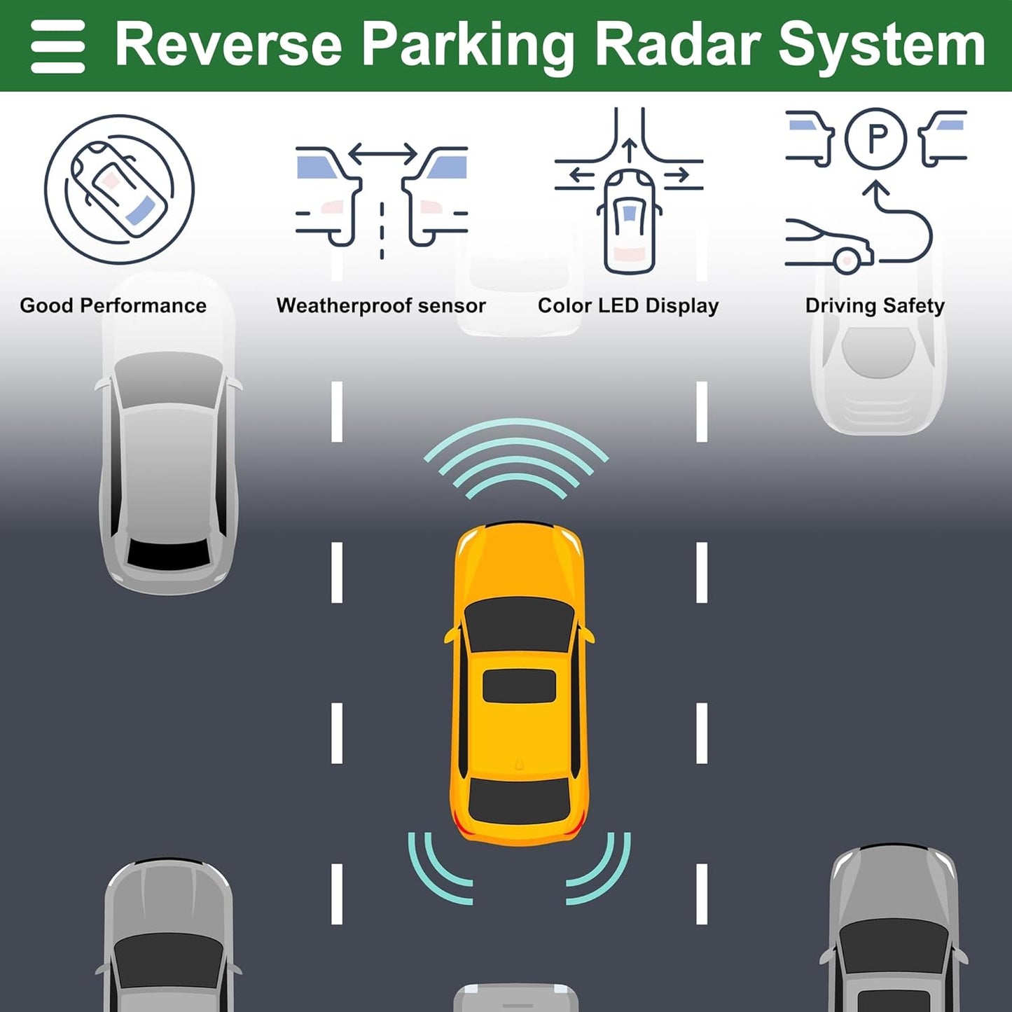 Motoforti Universal Car Auto Vehicle Reverse Backup Radar System Reverse Parking Sensors Alarm Buzzer Reminder Distance Detection Dark Blue 8 Parking Sensors