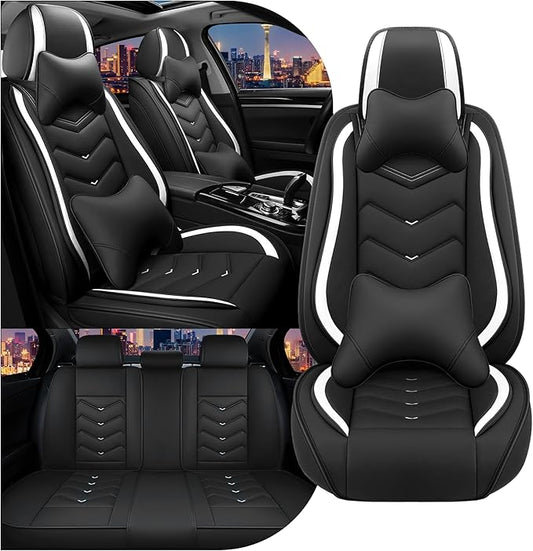 CTDS Car Seat Covers for Nissan Sentra 2000-2026, Stylish Sport Seat Cover, Premium Nappa Leather Car Seat Cover. Automobile Seat Covers Sets.(Luxury 5 Seats/Black White)