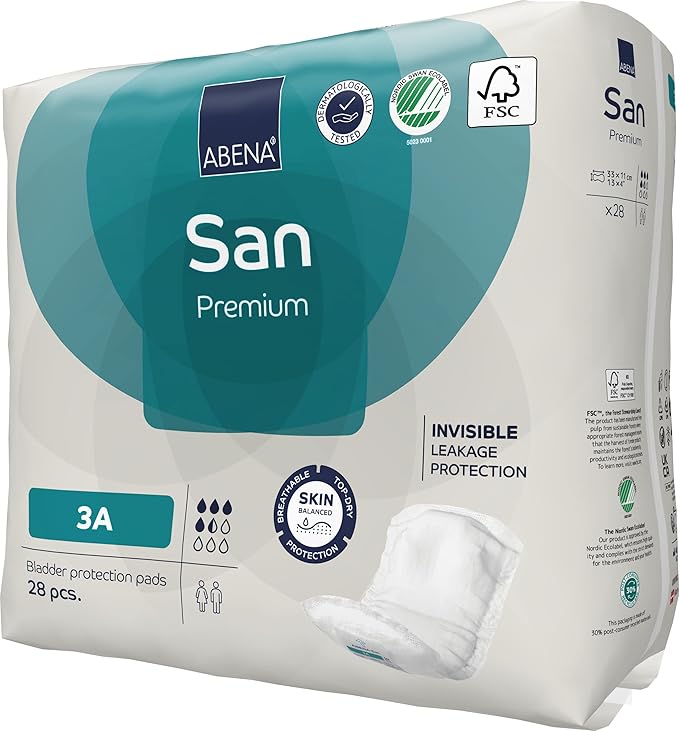 Abena San Premium Incontinence Pads, Light Absorbency, (Sizes 1 to 3A), Size 3A, (Pack of 14, 392 Count Total)