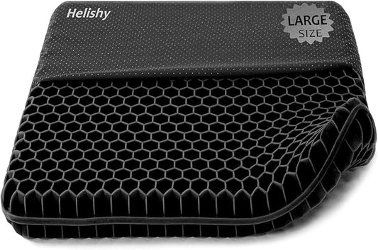Extra Large Gel Seat Cushion, 17x17inch Double Thick Egg Gel Cushion for Pressure Pain Relief, Breathable Wheelchair Cushion Chair Pads for Car Seat Office Chair (Black)