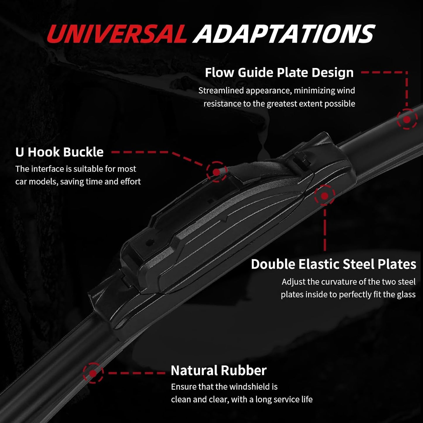 OTUAYAUTO Windshield Wiper Blades - Replacement for Nissan Rogue 08-13, Rogue Select 14-15, Original Factory Quality Front and Rear Wiper Blade - U Hook 26"+14"+12"(Pack of 3)