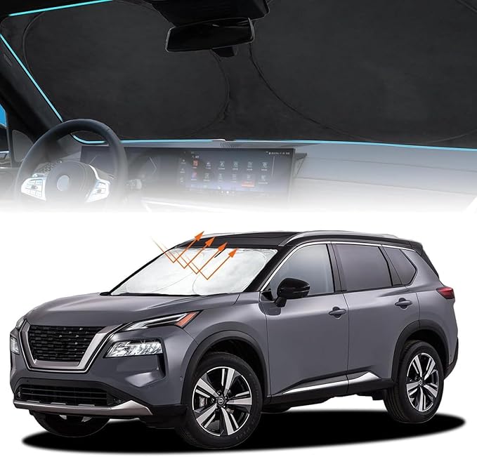 INSAUTO for Rogue Windshield Sun Shade Sunshade Foldable for Nissan Rogue 2014-2020 Windshield Cover Sun Visor Custom Fit for 2021-2023 Nissan Rogue 3rd Gen Accessories Blocks UV Rays Protector
