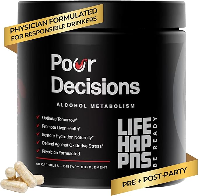 Life Happns Pour Decisions Liver Health Supplement with Milk Thistle, Vitamin B6, Electrolytes - Supports Hydration and Recovery, 60 Capsules