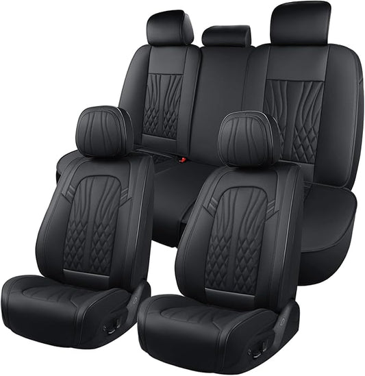 Leather Seat Covers,Car Seat Protector Waterproof,Seat Covers Full Set, Car Seat Protectors 5 Seats,Automotive Seat Covers Fit for Most Cars Black