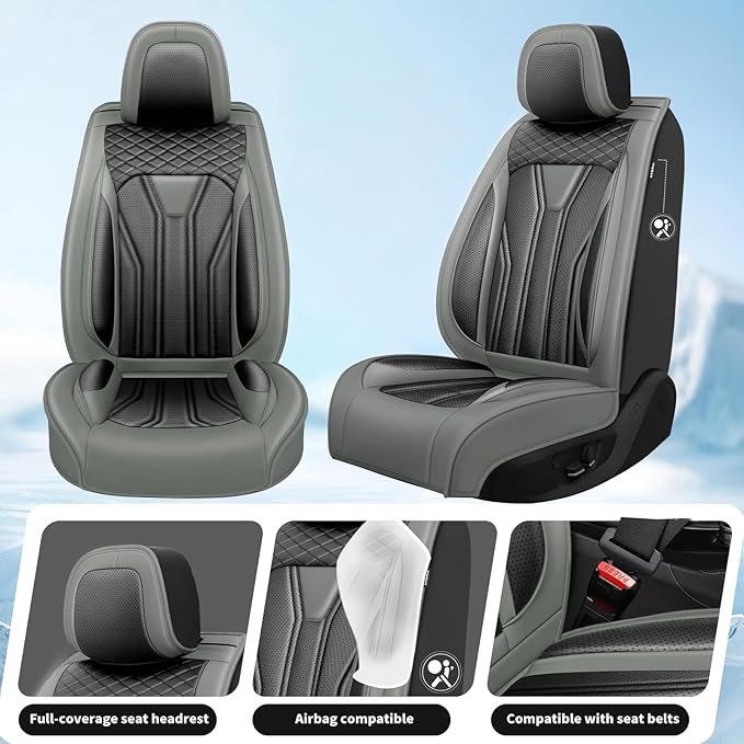 Fit Tucson Car Seat Covers Premium Leather for Hyundai Tucson 2010-2025 2026. Waterproof， Breathable, Scratch-Resistant & All-Weather Seat Cushion Protector (Front Seat, Gray&Black)