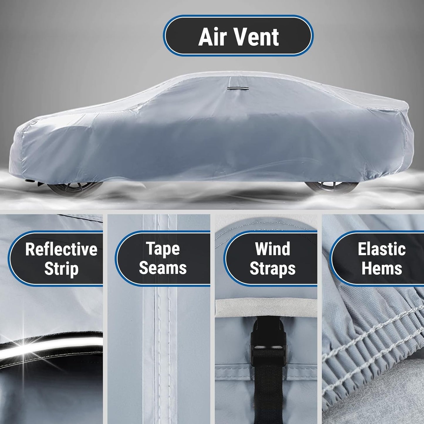 iCarCover Custom Car Cover for Pontiac Bonneville (1954-1958) Waterproof All-Weather Rain Snow UV Sun Protector Full Exterior Indoor Outdoor Car Cover (Stripe - Gray/Black)