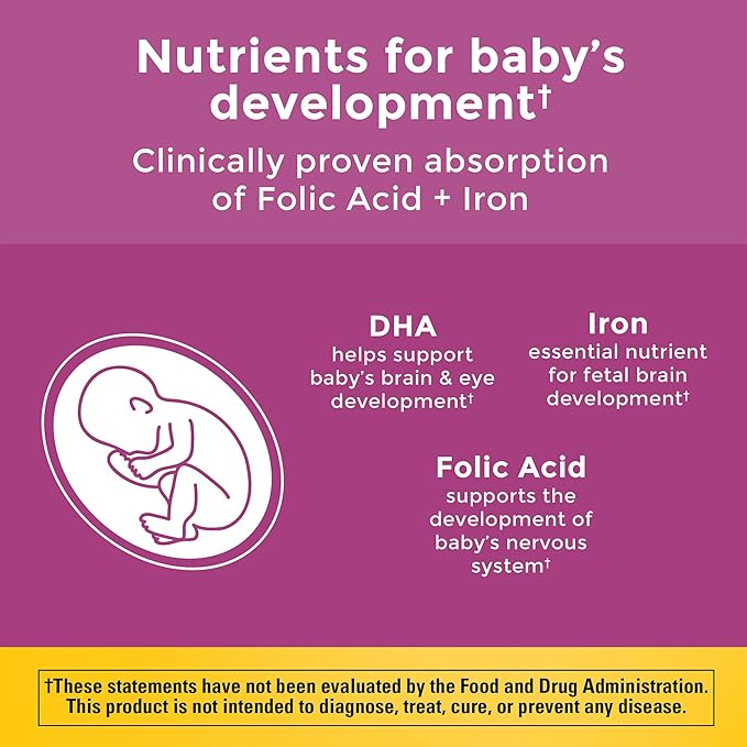 Nature Made Prenatal with Folic Acid + DHA, Prenatal Vitamin and Mineral Supplement for Daily Nutritional Support, 110 Softgels, 110 Day Supply
