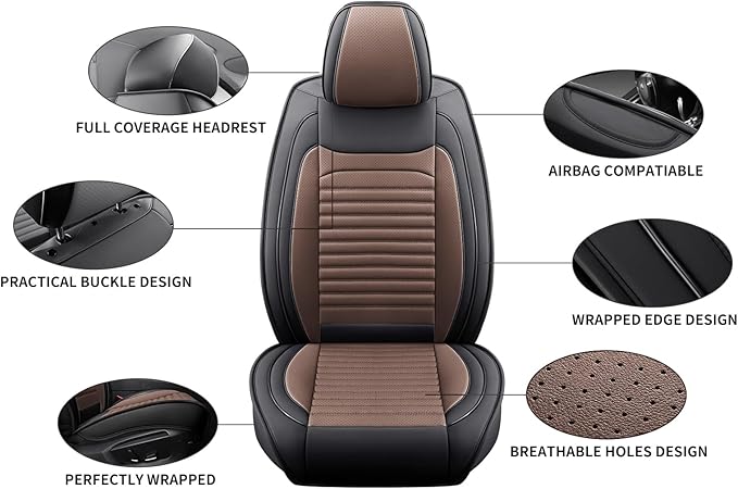 Car Seat Covers Full Set Fit for Toyota RAV4 Hybrid 2016-2026, Premium Faux Leather Car Seat Protector,Breathable Anti-Slip Full Wrapping Edge Seat Covers(Black&Brown,Full Set)
