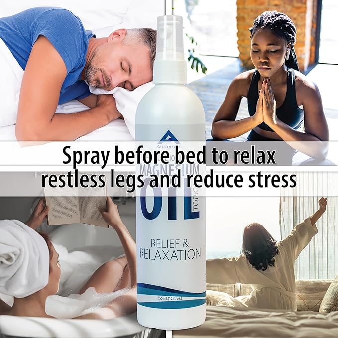 Anderson Magnesium Oil Spray for Relief and Relaxation | 12oz Bottle | Topical Ionic Magnesium | Promotes Relaxation, Relief from Muscle Cramps | Made in The USA