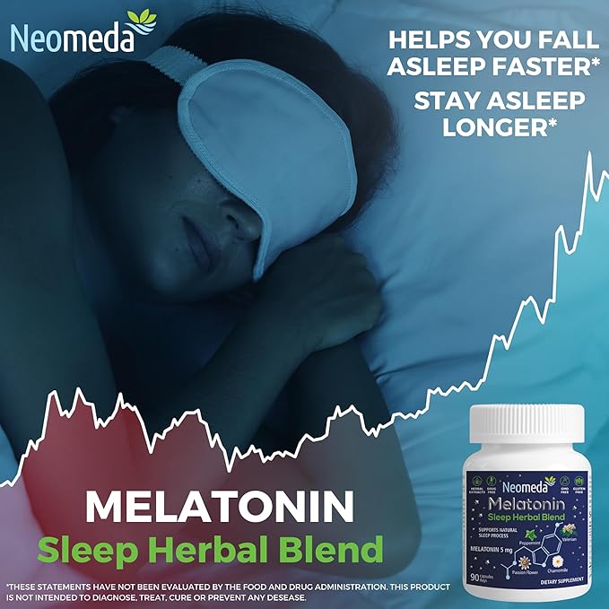Melatonin Sleep Herbal Blend - Natural Sleep Aid for Adults with 5mg Melatonin & Sleep-Promoting Herbs - Drug-Free, Non-Habit Forming Sleep Supplement, 90 Capsules, 90-Day Supply
