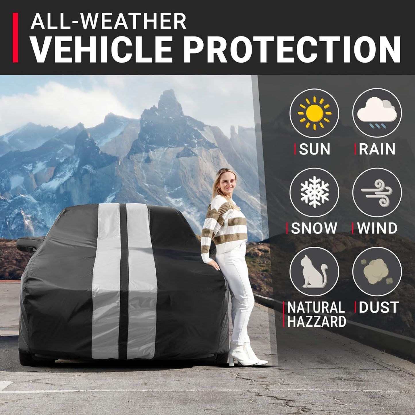 iCarCover Custom Car Cover for Buick Century Sedan, Coupe (1982-1996) Waterproof All-Weather Rain Snow UV Sun Protector Full Exterior Indoor Outdoor Car Cover (Stripe - Black/Gray)