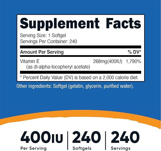 Nutricost Vitamin E 400 IU, 240 Softgel Capsules (3 Bottles)