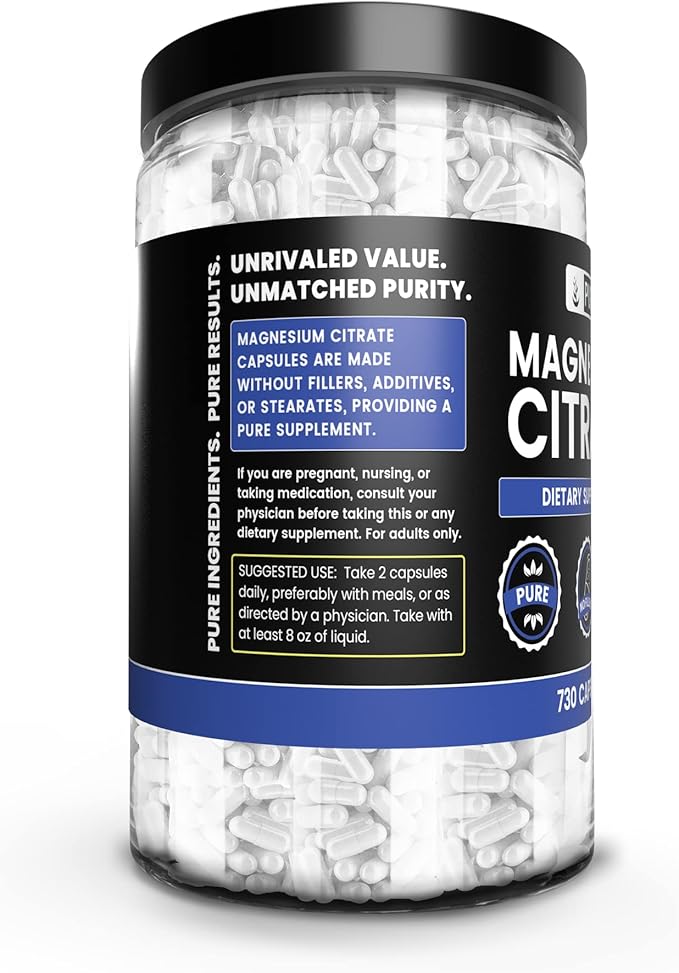 Pure Original Ingredients Magnesium Citrate (730 Capsules) No Magnesium Or Rice Fillers, Always Pure, Lab Verified