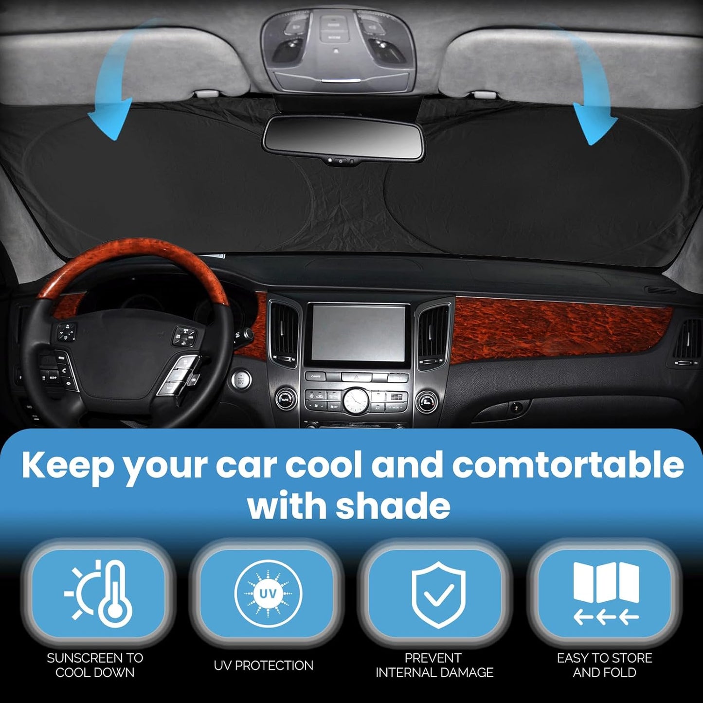 Custom Fit Cayenne Windshield Sunshade for 2019-2023 2024 2025 Upgrade Porsche Cayenne Front Window Sun Shades Shield Cover for Windshield Foldable 210T Sun Visor Protector Blocks UV Ray Accessories