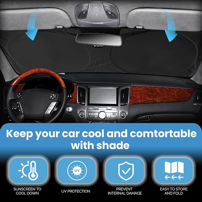 Custom Fit Kia EV6 Windshield Sunshade for 2022 2023 2024 2025 EV6 for Kia Front Window Shades Cover for Windshield Sun Visor Protector 210T Reflector Blocks UV Rays Cooler Car Accessories