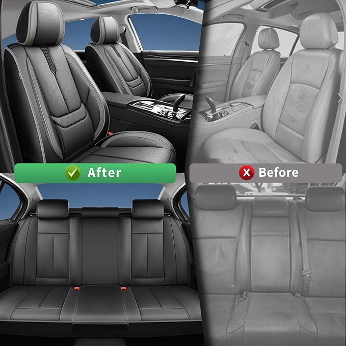 Fit Accent Car Seat Covers for Hyundai Accent 2006-2025 2026 -Upgraded Premium Waterproof & Breathable Leather,Airbag Compatible,All-Weather Seat Cushion Protector,Full Set,Black-Grey