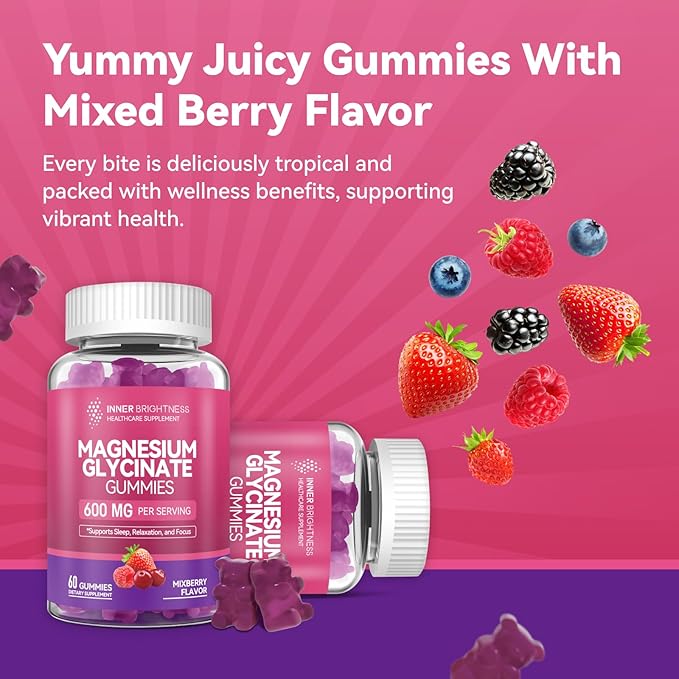 Magnesium Glycinate Gummies - Magnesium Gummies for Adults, for Sleep, Relaxation & Focus, Non - GMO, Gluten - Free, Mixed Berry and Pineapple Flavors, 120 Count (60 of Each)