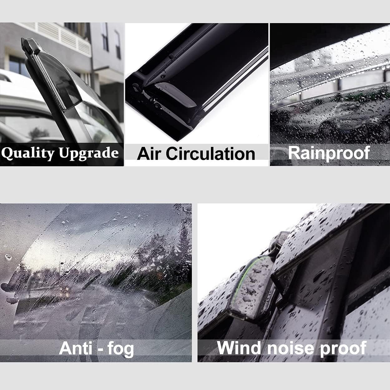94059 Side Window Visors Wind Vent Deflector,4pcs Outside Mount Dark Smoke Tape-On Nice Sun Rain Guards Set fit for 2001-2012 Ford Escape,2008-2011 Mazda Tribute,2005-2011 Mercury Mariner
