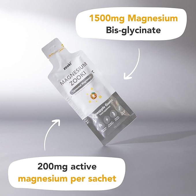 Zooki Liposomal Magnesium Glycinate 1500mg Liquid – 4X Higher Absorption – Great Taste, Sugar Free, Vegan – Alternative to High Strength Magnesium Tablets – Sleep, Stress, Muscle Cramps (30 Servings)