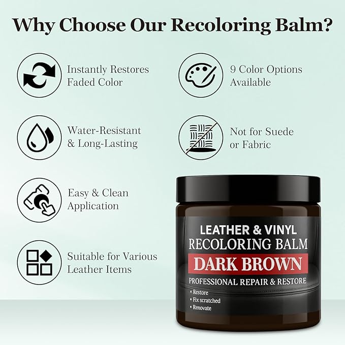 Leather Color Restorer, Leather Recoloring Balm, Scratch Remover, Leather Dye, Leather Paint, Leather Repair Kit for Furniture Couches Car Seats Shoes Bags, Black