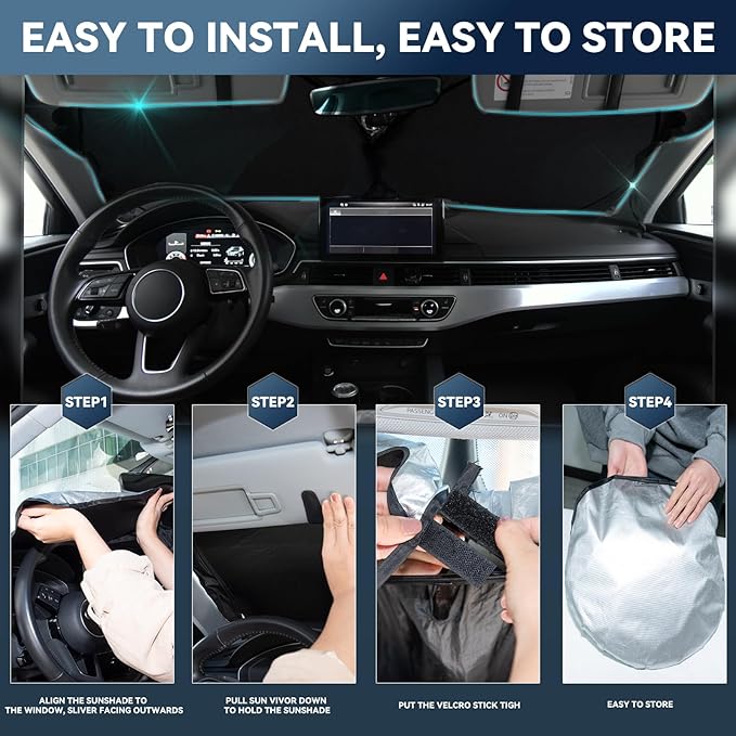 for Dodge Ram 1500 2011-2018 Windshield Sun Shade - 4 Layers Car Sunshades for Front Windows Shade Cover Custom Fit Ram 1500 Sun Visor 250T Retractable Shade Blocks UV Rays Car Accessories