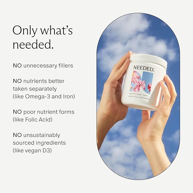 Needed. Vanilla Multivitamin Powder with Choline for Prenatal, Pregnancy, Breastfeeding, Postpartum | Expertly-Formulated & Third-Party Tested | 30-Day Supply