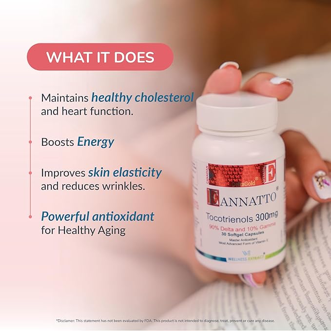 Eannatto Tocotrienols Vitamin E Supplements Tocopherol Free, Supports Immune Health, Non-GMO, Gluten Free & Antioxidant (300MG 30 Softgels)