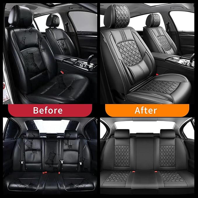 Fit Camry Car Seat Covers for Toyota Camry 2012-2024 2025 2026 - Upgraded Premium Waterproof & Breathable Leather, Airbag Compatible, All-Weather Seat Cushion Protector (Full Set, Black)