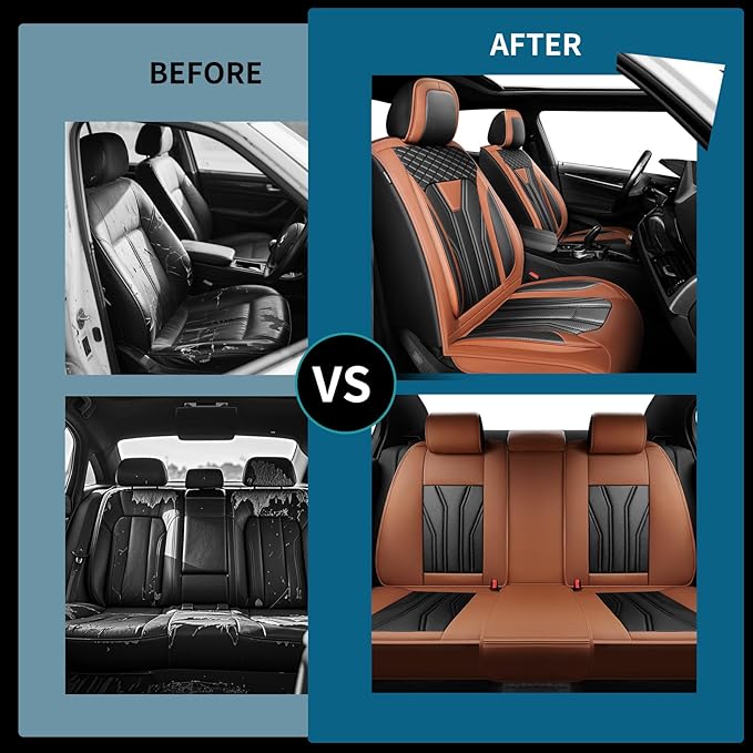 Fit Accord Car Seat Covers Premium Leather for Honda Accord 2012-2025 2026. Waterproof， Breathable, Scratch-Resistant & All-Weather Seat Cushion Protector（Full Set,Brown&Black