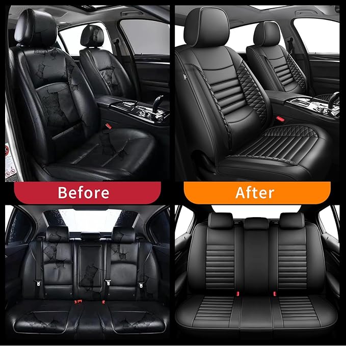Fit Equus Car Seat Covers for Hyundai Equus 2011-2014 2015 - Upgraded Premium Waterproof & Breathable Leather, Airbag Compatible, All-Weather Seat Cushion Protector (Full Set, Black)