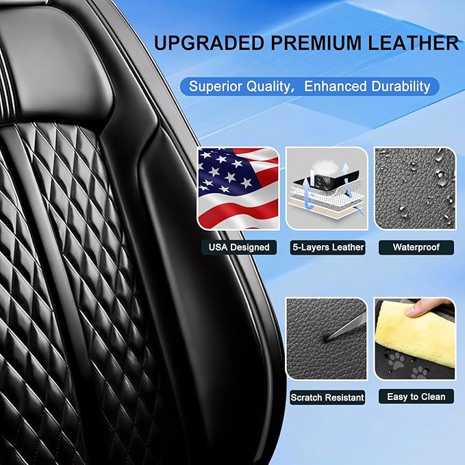 Fit RAV4 Car Seat Covers for Select Toyota RAV 4 2013-2025 2026 /RAV4 Hybrid - Premium Full Coverage Leather, Waterproof & All Weather Seat Cushion Protector, Full Set, Black