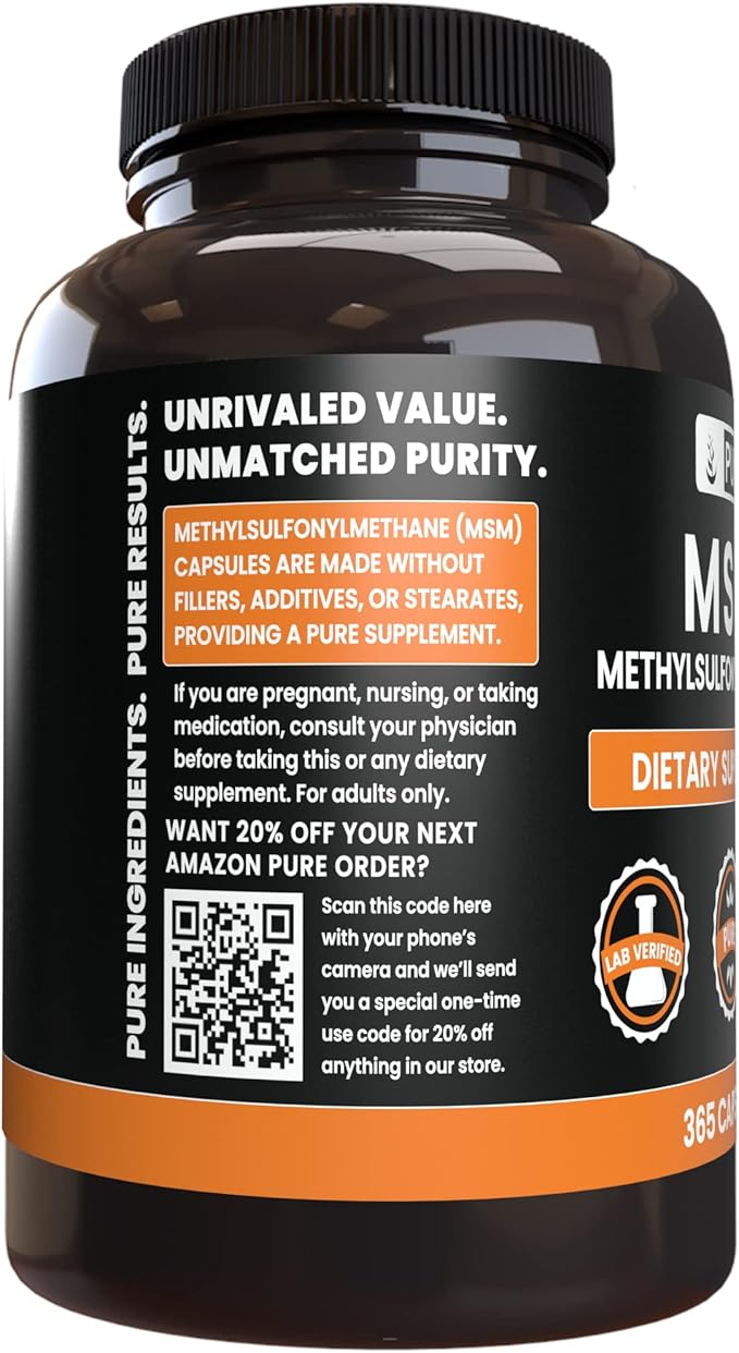 PURE ORIGINAL INGREDIENTS MSM (365 Capsules) No Magnesium Or Rice Fillers, Always Pure, Lab Verified