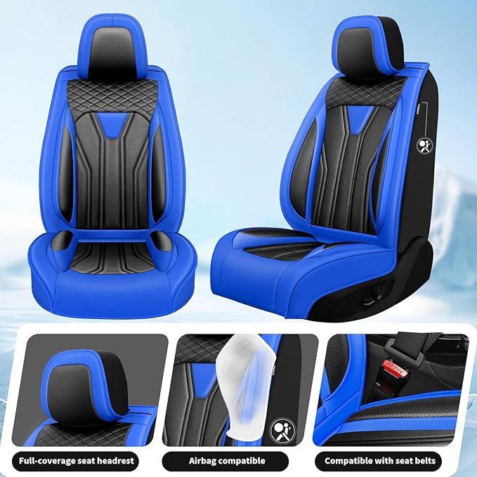 Fit Accord Car Seat Covers Premium Leather for Honda Accord 2012-2025 2026. Waterproof， Breathable, Scratch-Resistant & All-Weather Seat Cushion Protector（Front Seat,Blue&Black