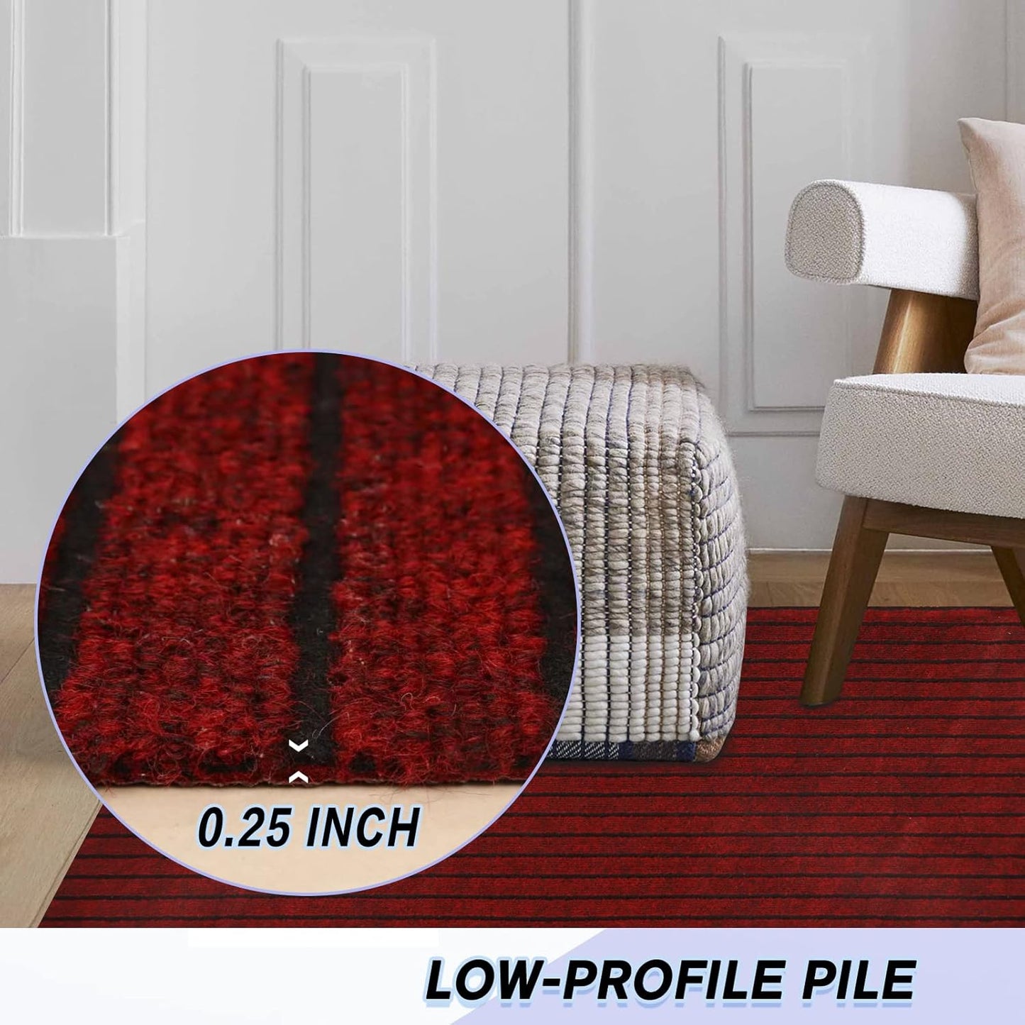 Custom Size Backed Non-Slip Area Rugs Runner, Easy Clean, Waterproof Runner Rugs for Hallway Entryway, Kitchen, Laundry, 2FT x 35FT, Red Stripe