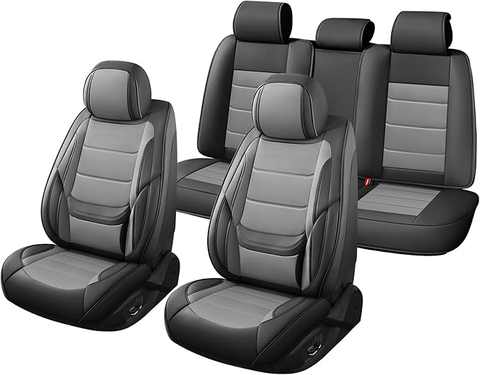 Car Seat Covers Full Set Custom Fit for Mercury Mariner 2005-2011,Premium Faux Leather with Lumbar Support, Breathable, Anti-Slip & Soft Touch(blackgray,Fullset)
