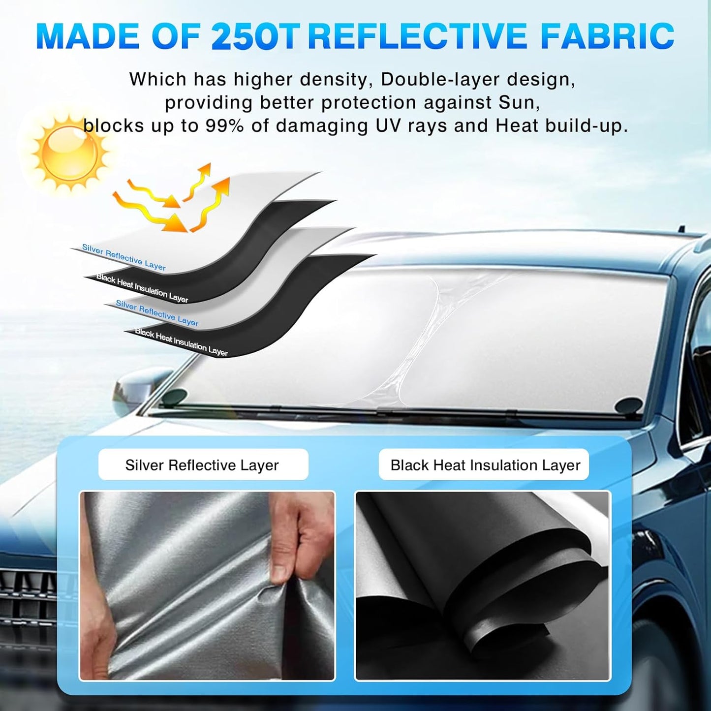 KUST Windshield Sun Shade for 2017-2024 Chevrolet Bolt EV Hatchback Accessories (NOT for Chevy Bolt EUV) Window Sunshade Sun Visor Protector Foldable Blocks UV Rays Keep Your Car Cooler